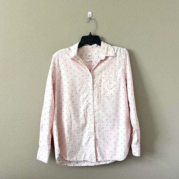 GAP Pink Clip Dot Fitted Boyfriend Shirt - Picture 1 of 10